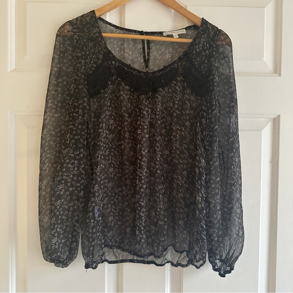 Anthropologie Daniel Rainn Sheer Boho Abstract Top Lace‎ Detailing Size Small